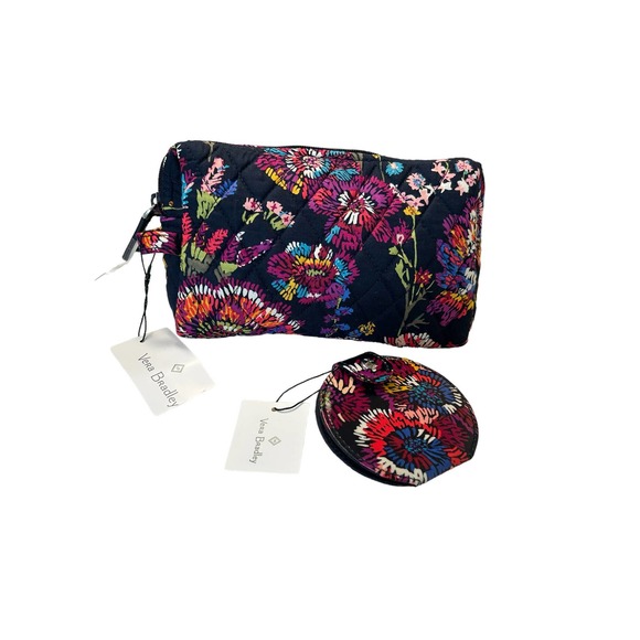 Vera Bradley Handbags - Vera Bradley Midnight Wildflowers Medium Cosmetic Bag & Travel Mirror NWT RARE